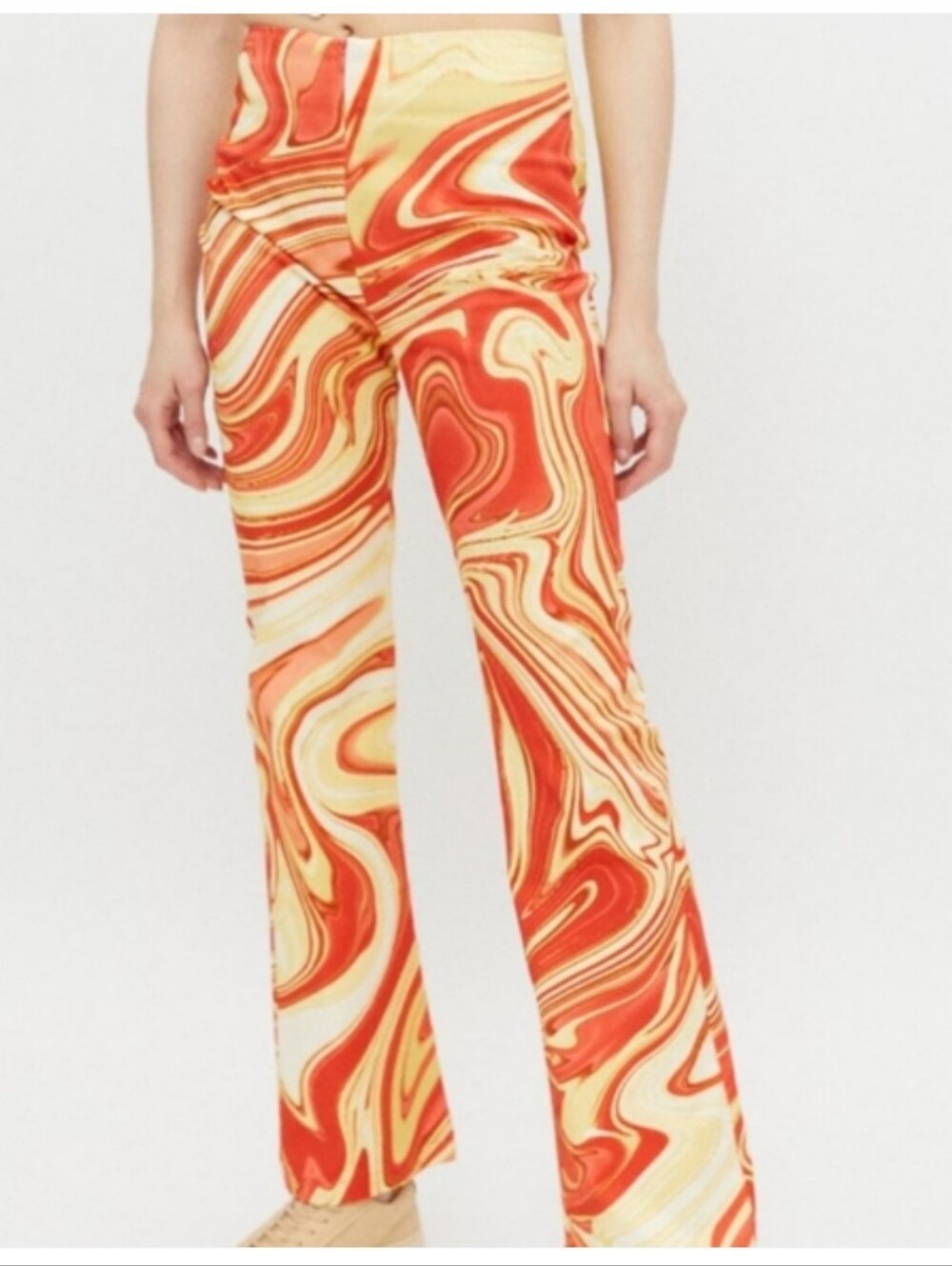 Swirl-Print Orange & Yellow Flare Pants